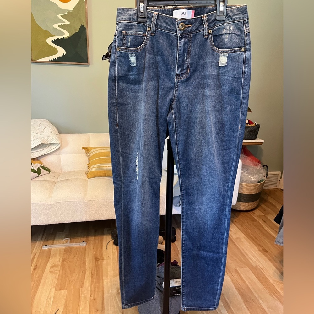 CAbi Dark Blue Skinny Jeans with Light Distressing